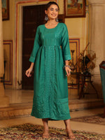 Thumbnail for Juniper Women's Teal Festive Embroiderd Flared Dress - Distacart
