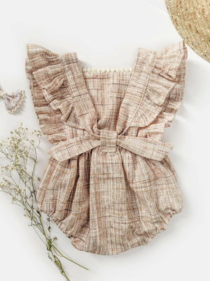 Halemons 100% Cotton Beige Frilled Straps Romper - Distacart
