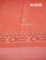 Thumbnail for Peachish Orange Block Printed Semi Chanderi Saree By Gayathri Reddy Designer Studio - Distacart