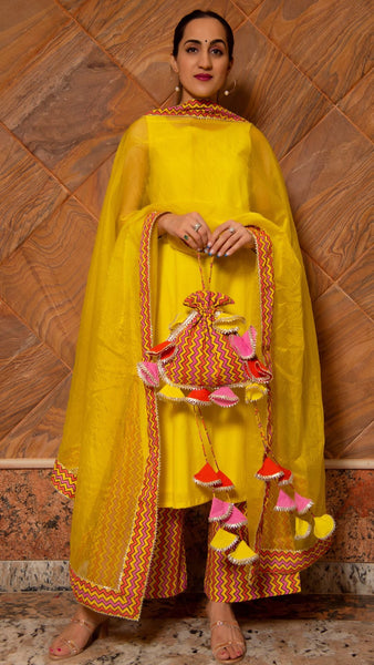 Pomcha Jaipur Siya Yellow Cotton Suit Set - Distacart