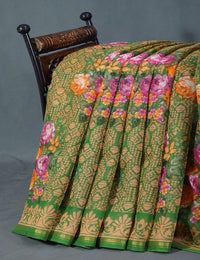 Thumbnail for Shades of Parrot Green Colour Floral Design Semi Chanderi Saree By Gayathri Reddy Designer Studio - Distacart