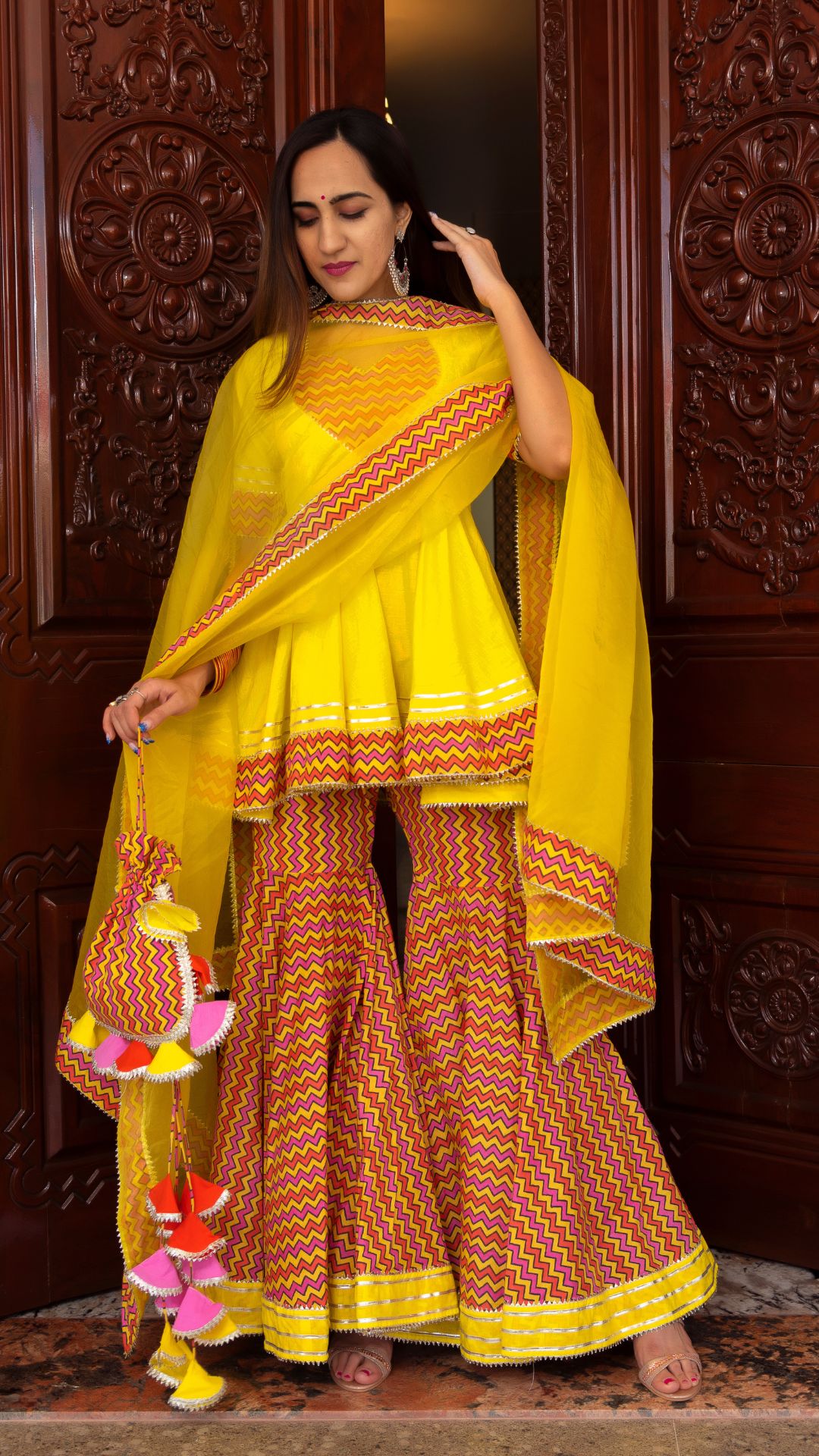 Pomcha Jaipur Tuscan Yellow Cotton Sharara Set - Distacart