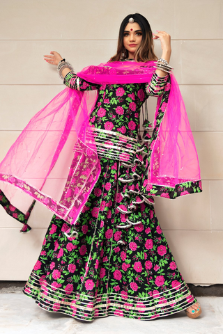 Pomcha Jaipur Gulmohar Cotton Hand Block Skirt Set - Distacart