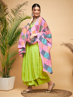 Thumbnail for InWeave Women's Lime Green Strappy Set W Square Bandhani Print Silk Dupatta - Distacart