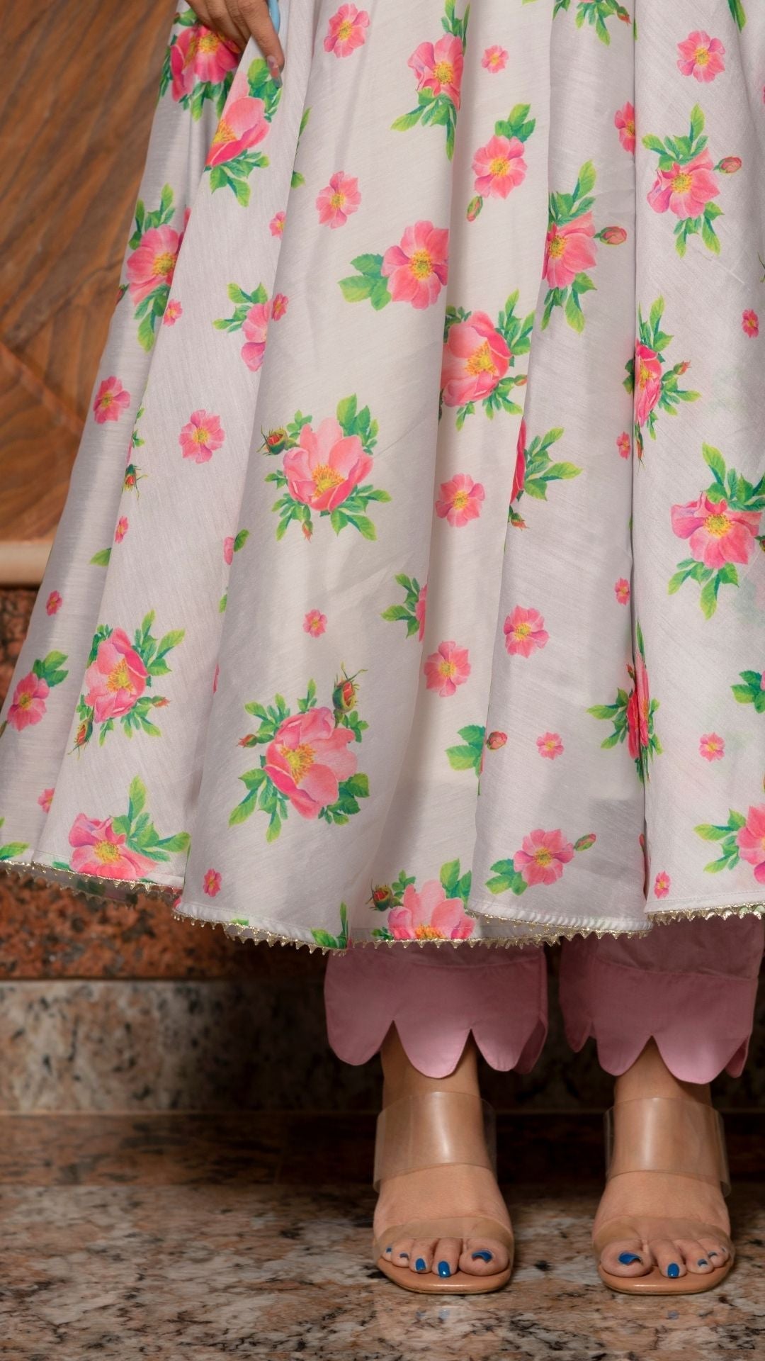 Pomcha Jaipur Flamingo Chandheri Anarkali Set - Distacart