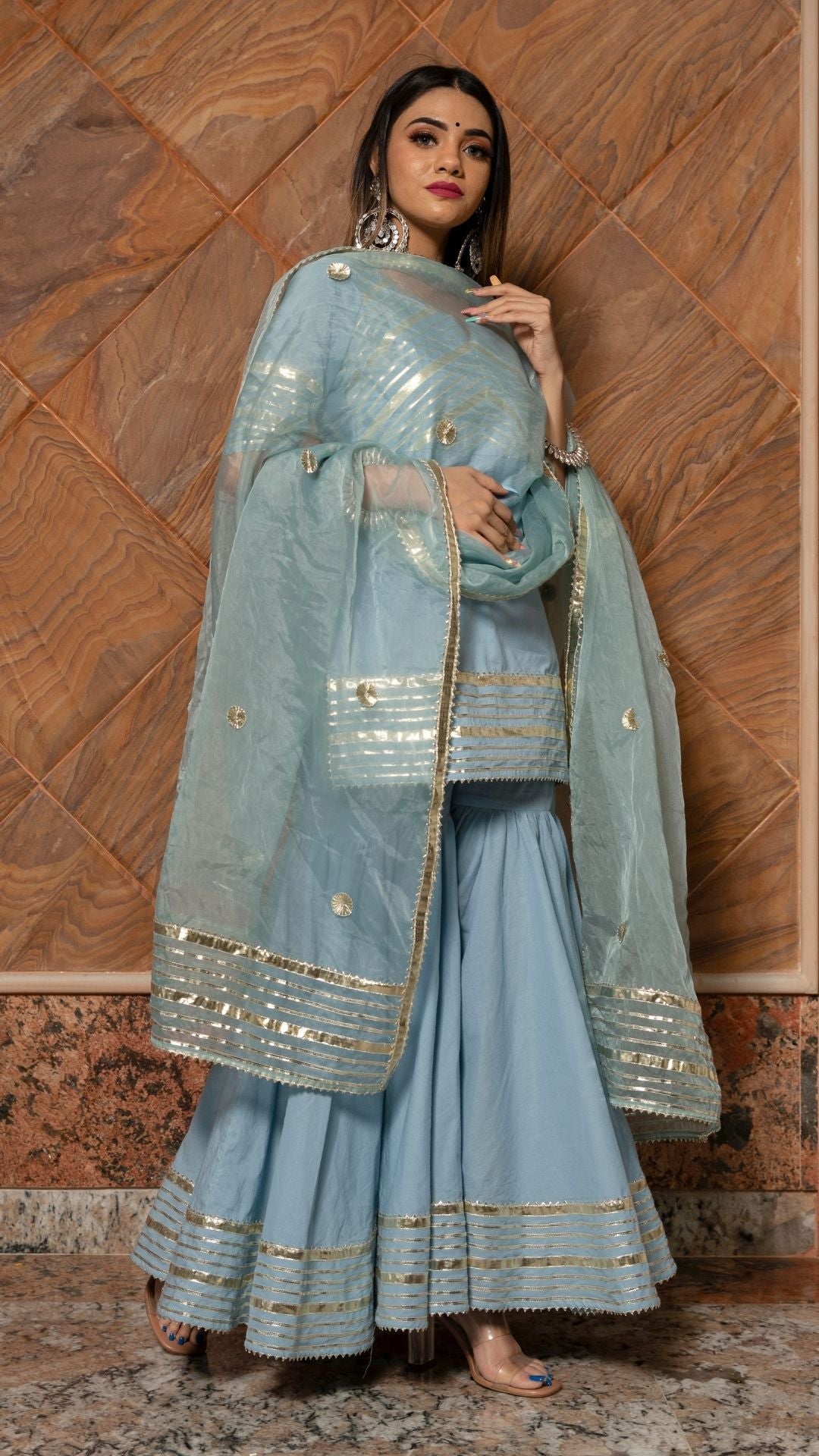 Pomcha Jaipur Powder Blue Pure Cotton Sharara Set - Distacart