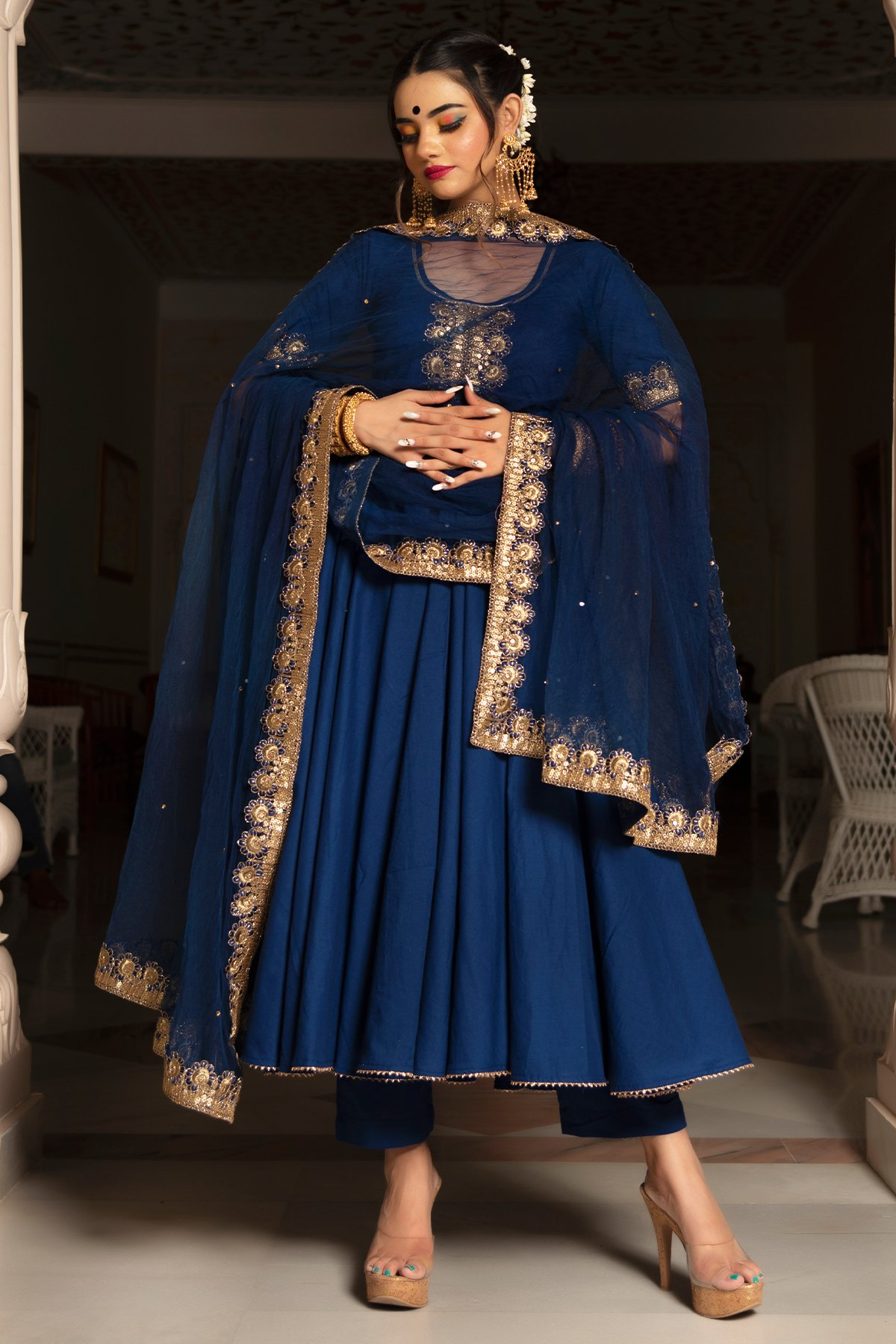 Pomcha Jaipur Minakari Blue Anarkali Set - Distacart