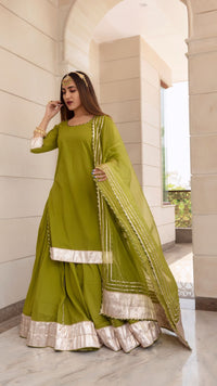 Thumbnail for Pomcha Jaipur Falguni Green Long Kurta Skirt Set - Distacart