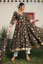 Thumbnail for Pomcha Jaipur Roop Rang Hand Block Anarkali Set - Distacart