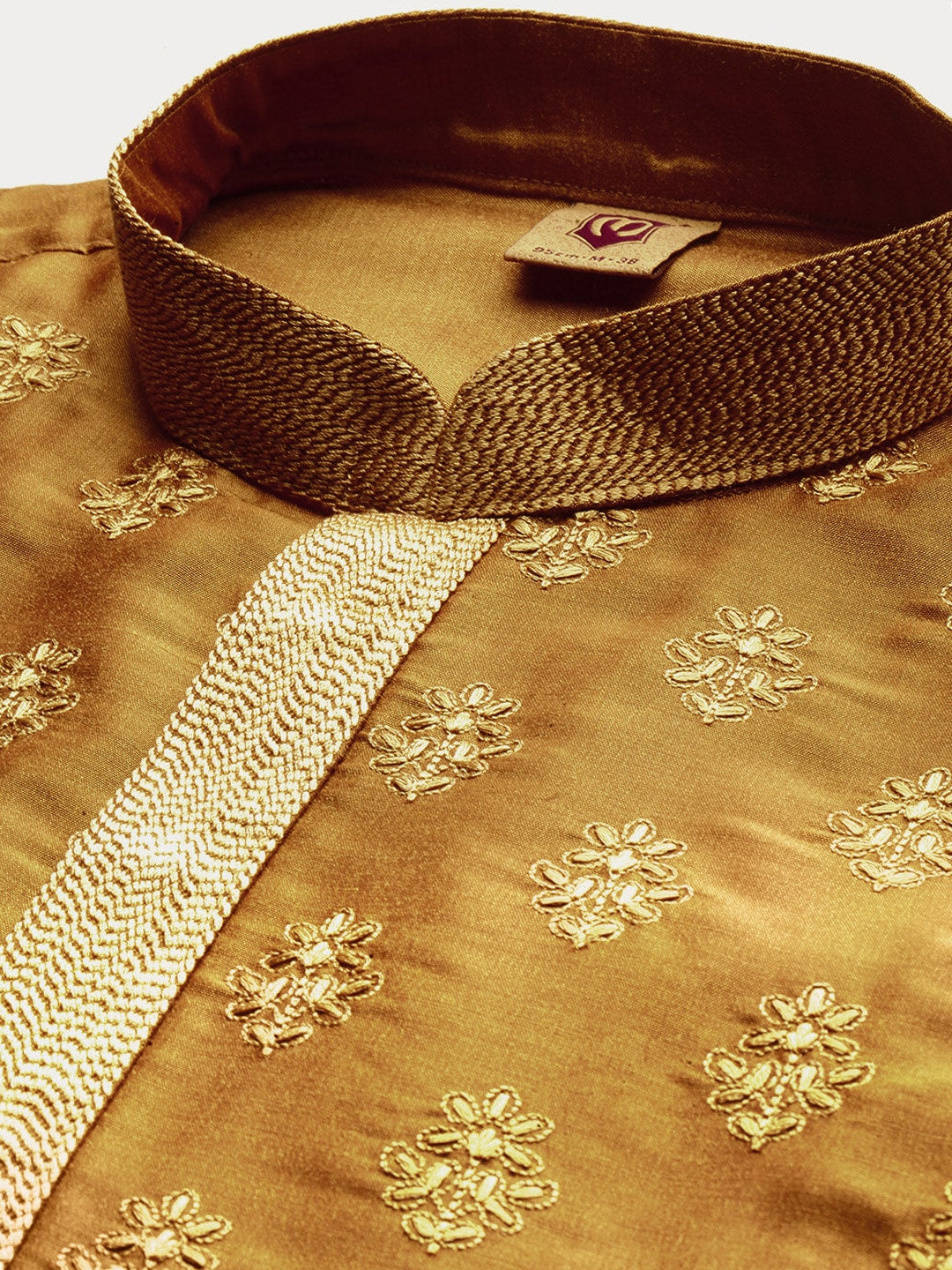 Manyavar Men Mustard Yellow & Gold-Toned Embroidered Kurta with Churidar - Distacart