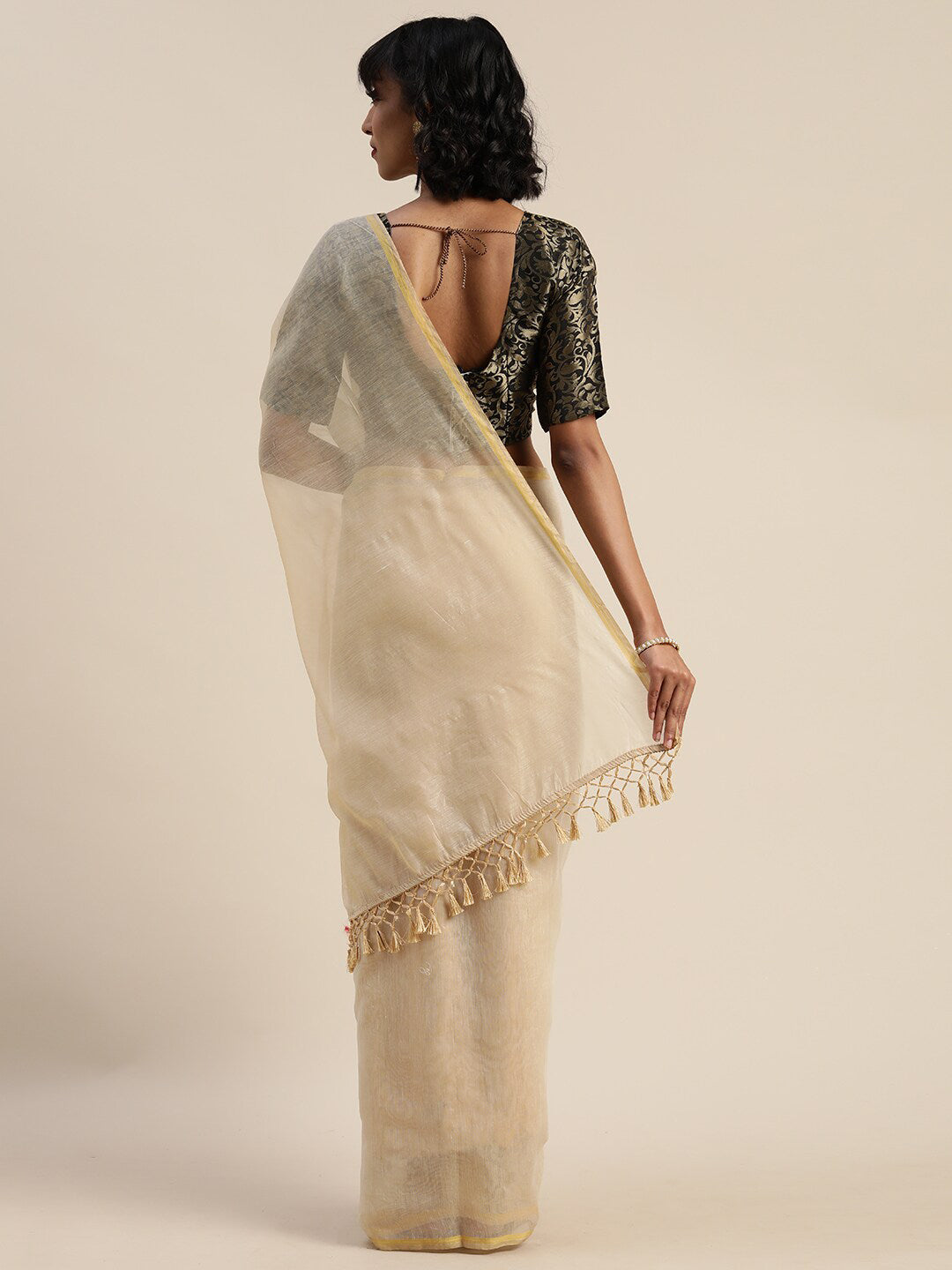 Kalini Beige Silk Cotton Saree - Distacart