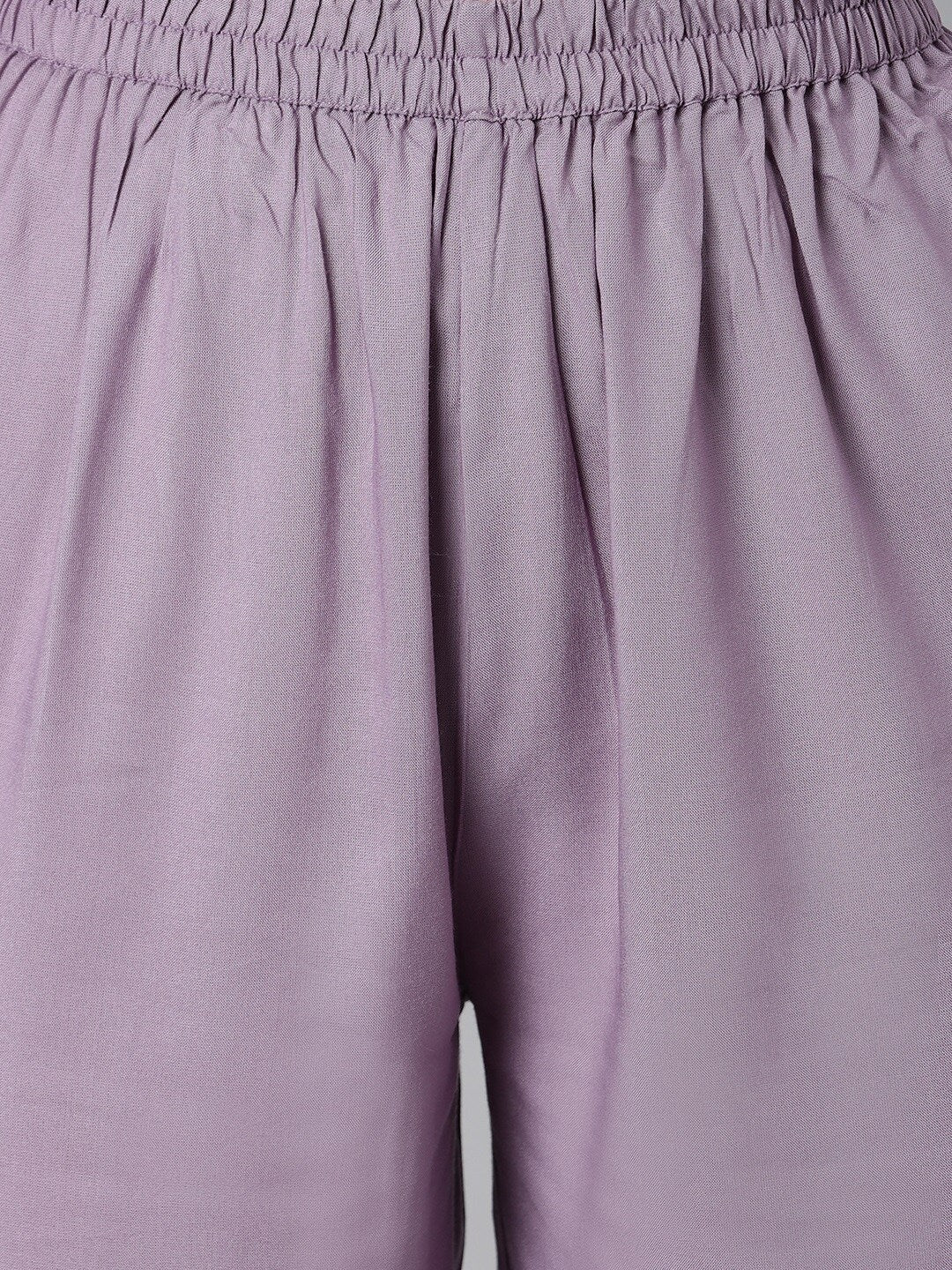 Khushal K Women Purple & Gold-Toned Printed Kurta with Trousers & Dupatta - Distacart