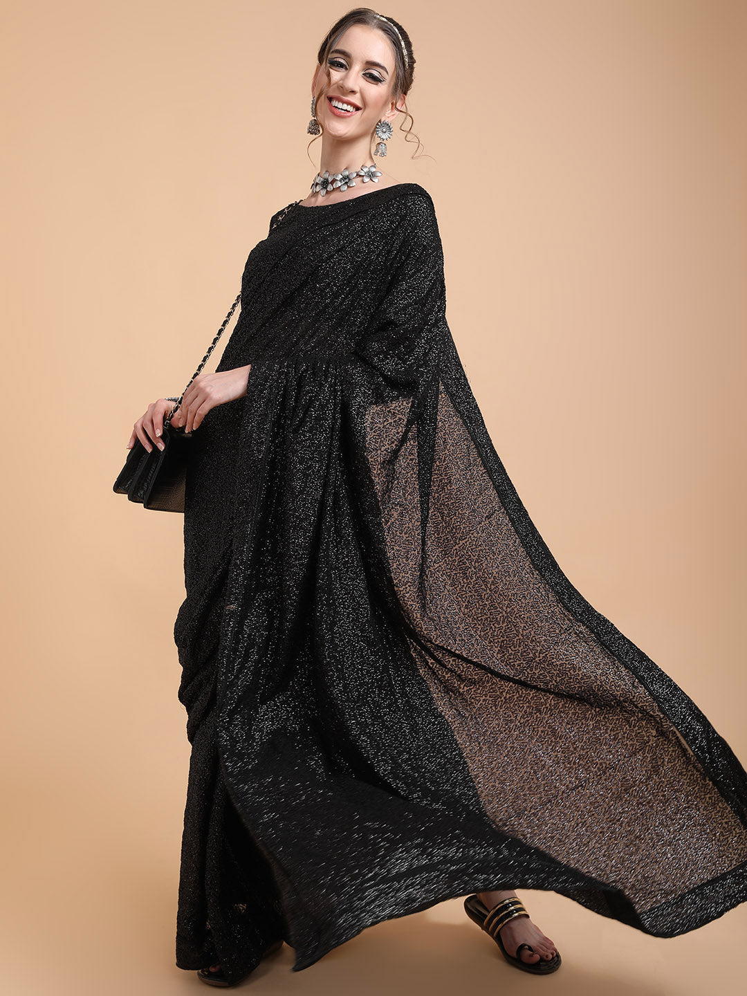 Sangria Women Black Embellished Sequinned Heavy Work Saree - Distacart