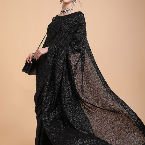 Sangria Women Black Embellished Sequinned Heavy Work Saree - Distacart