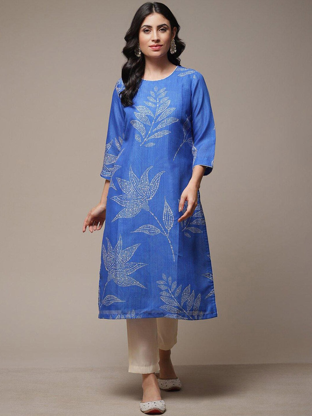 Biba Round Neck Floral Printed Straight Kurta - Distacart