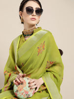 Thumbnail for Saree Mall Saree Mall Elegant Green and Orange Linen Blend Saree - Distacart
