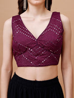 Thumbnail for Tikhi Imli Embroidered Mirror Work Dupion Saree Blouse - Distacart