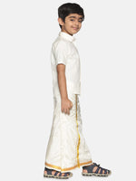 Thumbnail for Sethukrishna Boys Cream-Coloured & Gold-Coloured Shirt with Dhoti - Distacart