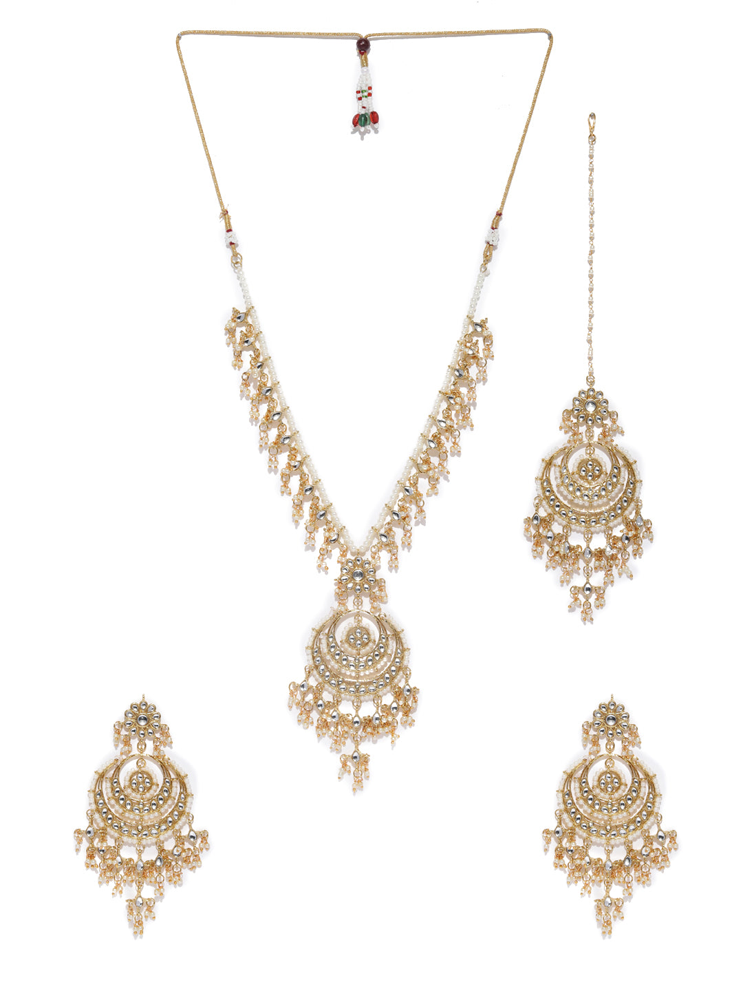 Zaveri Pearls Gold-Toned Kundan & Pearls Studded Rani Haar Jewellery Set - Distacart
