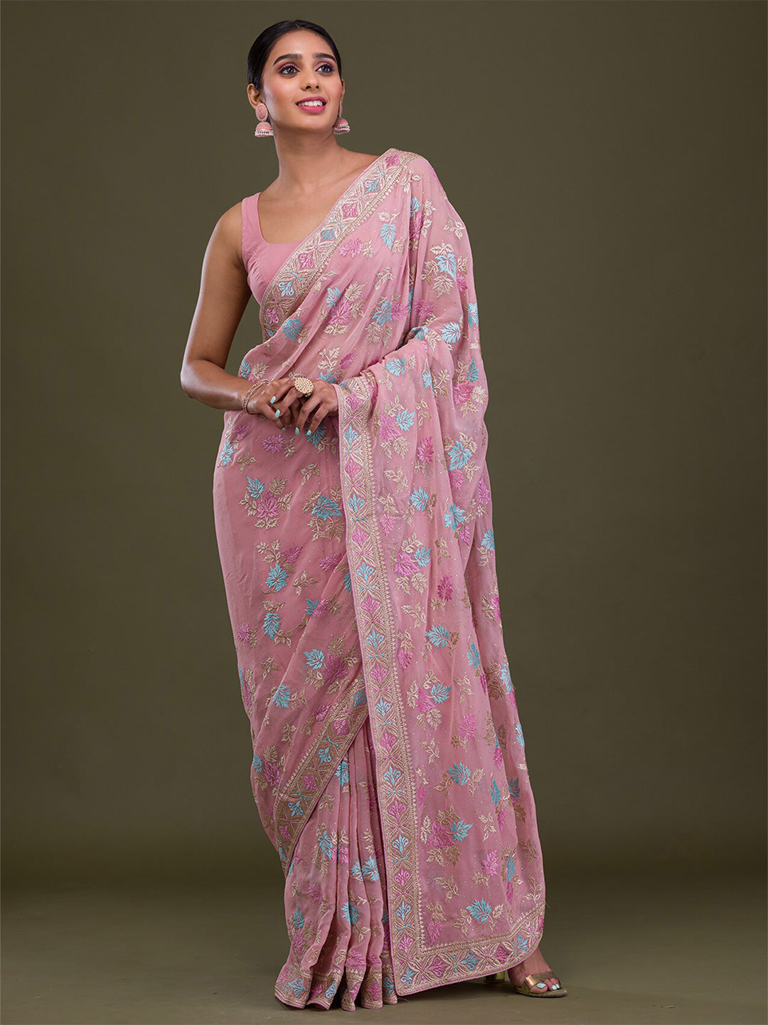 Koskii Floral Embroidered Saree - Distacart