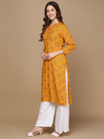 Thumbnail for HERE&NOW Mustard Yellow & Red Ethnic Motifs Printed Kurta - Distacart