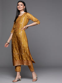Thumbnail for Libas Women Mustard Yellow & Gold Zari Woven Design Straight Kurta Trousers & With Dupatta - Distacart