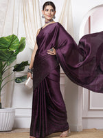 Thumbnail for Mitera Purple Embellished Sequinned Saree - Distacart