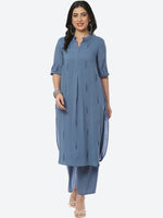 Thumbnail for Biba Women Embroidered Band Collar Straight Kurta with Palazzos - Distacart