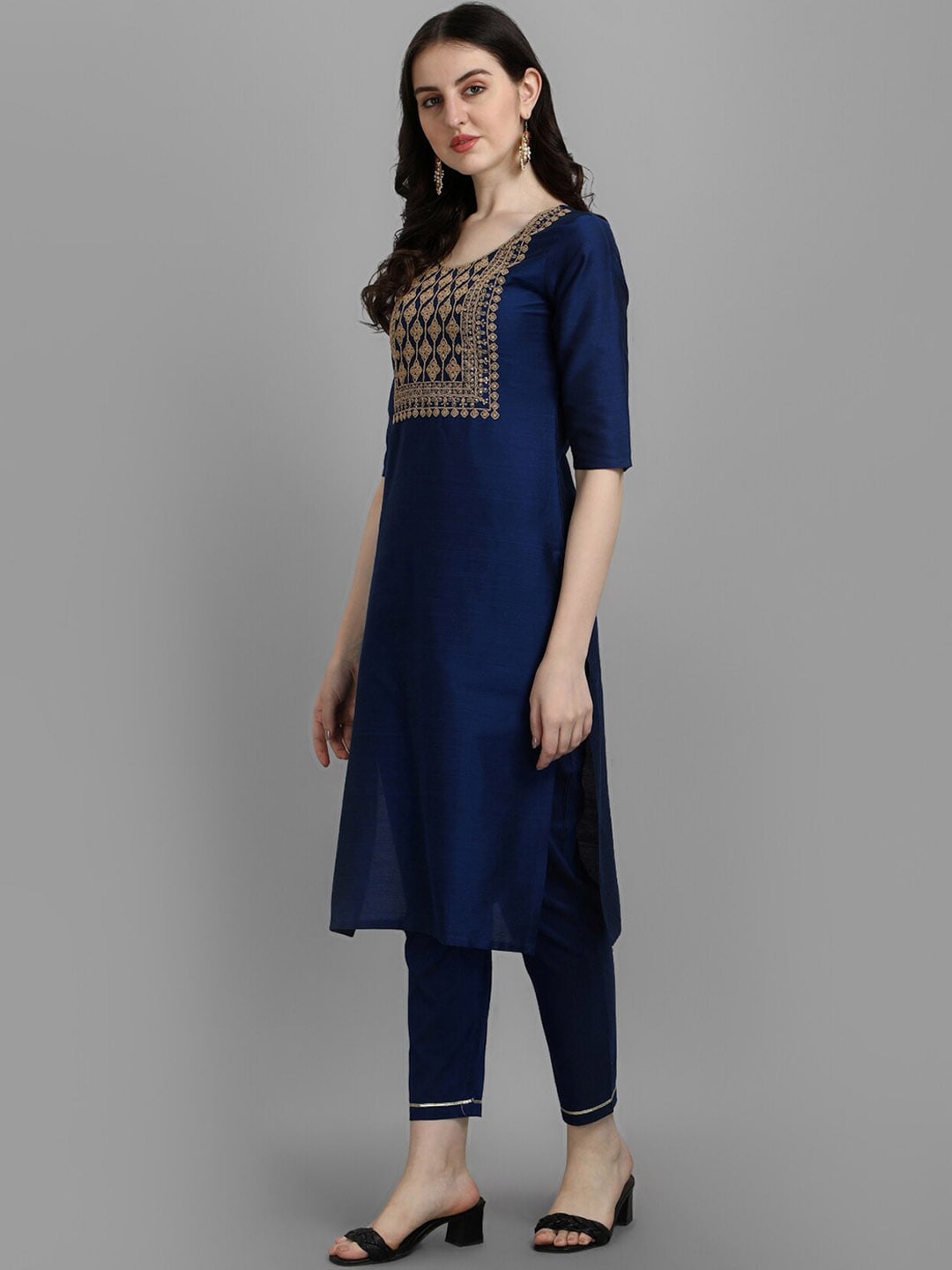 Kalini Ethnic Motifs Embroidered Sequined Zari Kurta with Trousers & Dupatta - Distacart