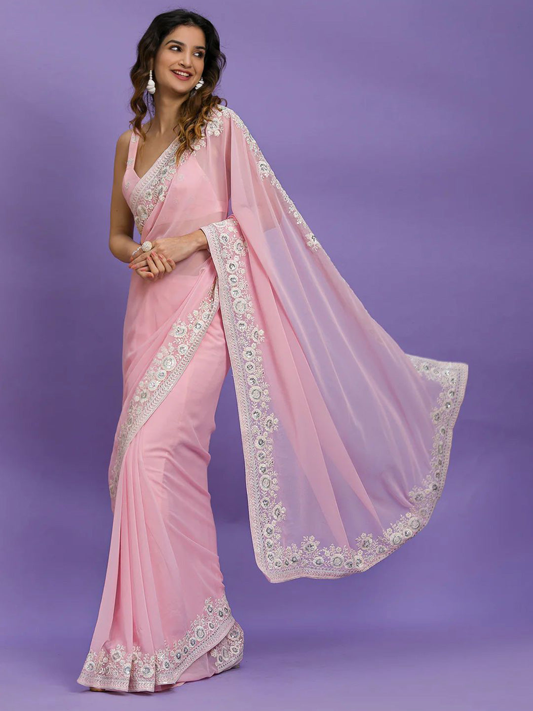 Kalini Sequinned Pure Georgette Saree - Distacart