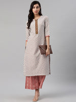 Thumbnail for Biba Women White & Maroon Printed Kurta with Palazzos - Distacart