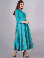 Thumbnail for Kalini Women Turquoise Blue Ethnic Motifs Printed Floral Anarkali Kurta - Distacart