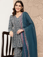 Thumbnail for Kalini Women Floral Printed Empire Pure Cotton Kurti with Palazzos & With Dupatta - Distacart