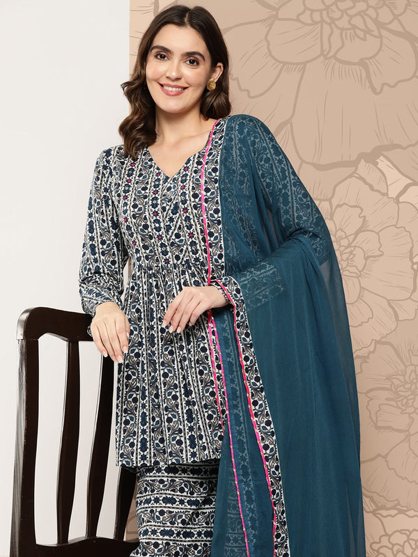 Kalini Women Floral Printed Empire Pure Cotton Kurti with Palazzos & With Dupatta - Distacart