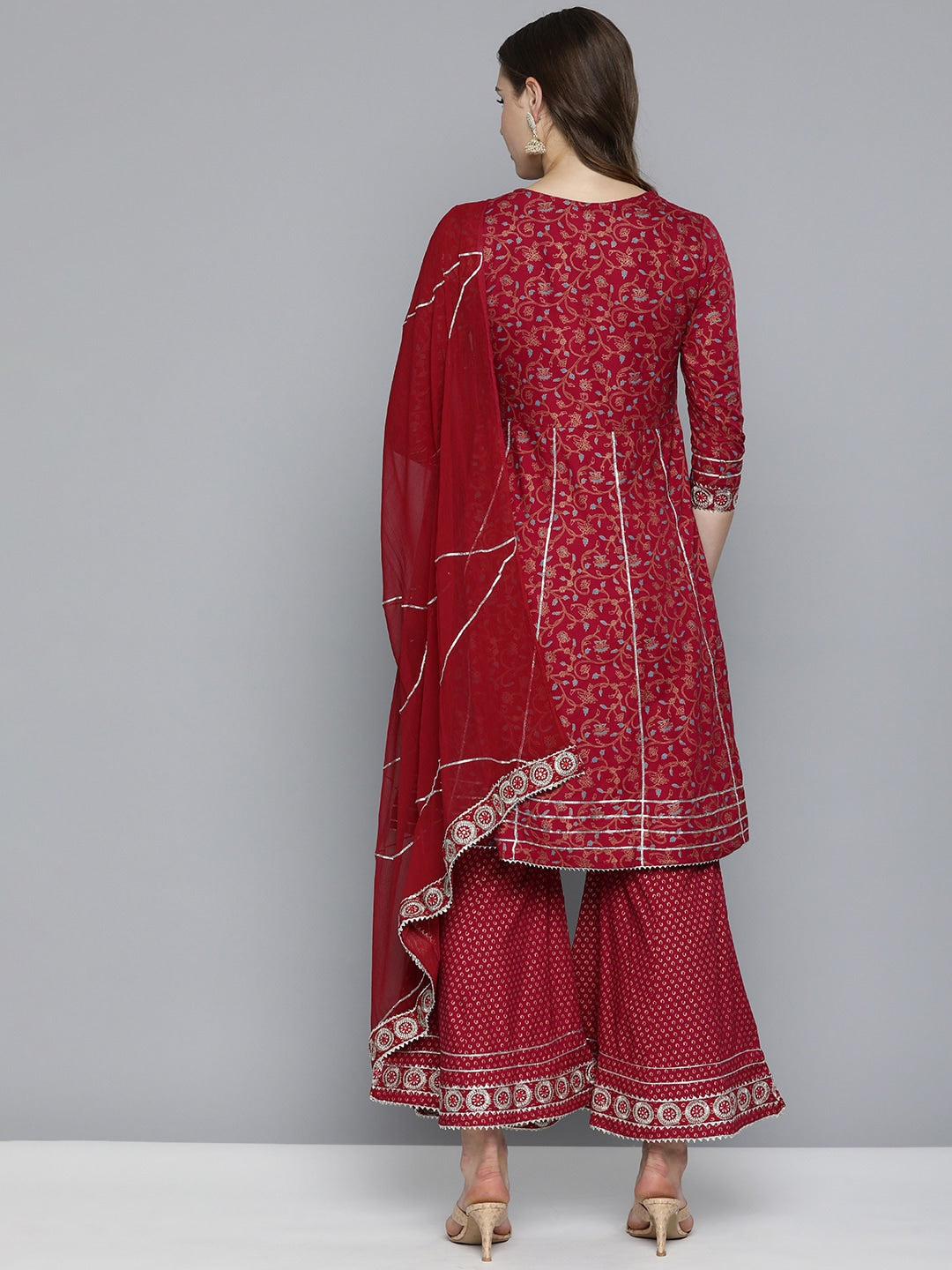 HERE&NOW Women Embroidered Gotta Patti Pure Cotton Kurta With Sharara With Dupatta - Distacart