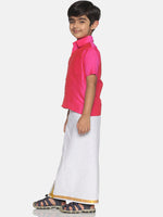 Thumbnail for Sethukrishna Boys Pink & White Solid Shirt and Veshti - Distacart