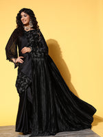 Thumbnail for Tikhi Imli Black Floral Sequinned Satin Saree - Distacart