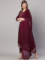 Thumbnail for Kalini Women Maroon Ethnic Motifs Printed Kurta with Palazzo & Dupatta - Distacart