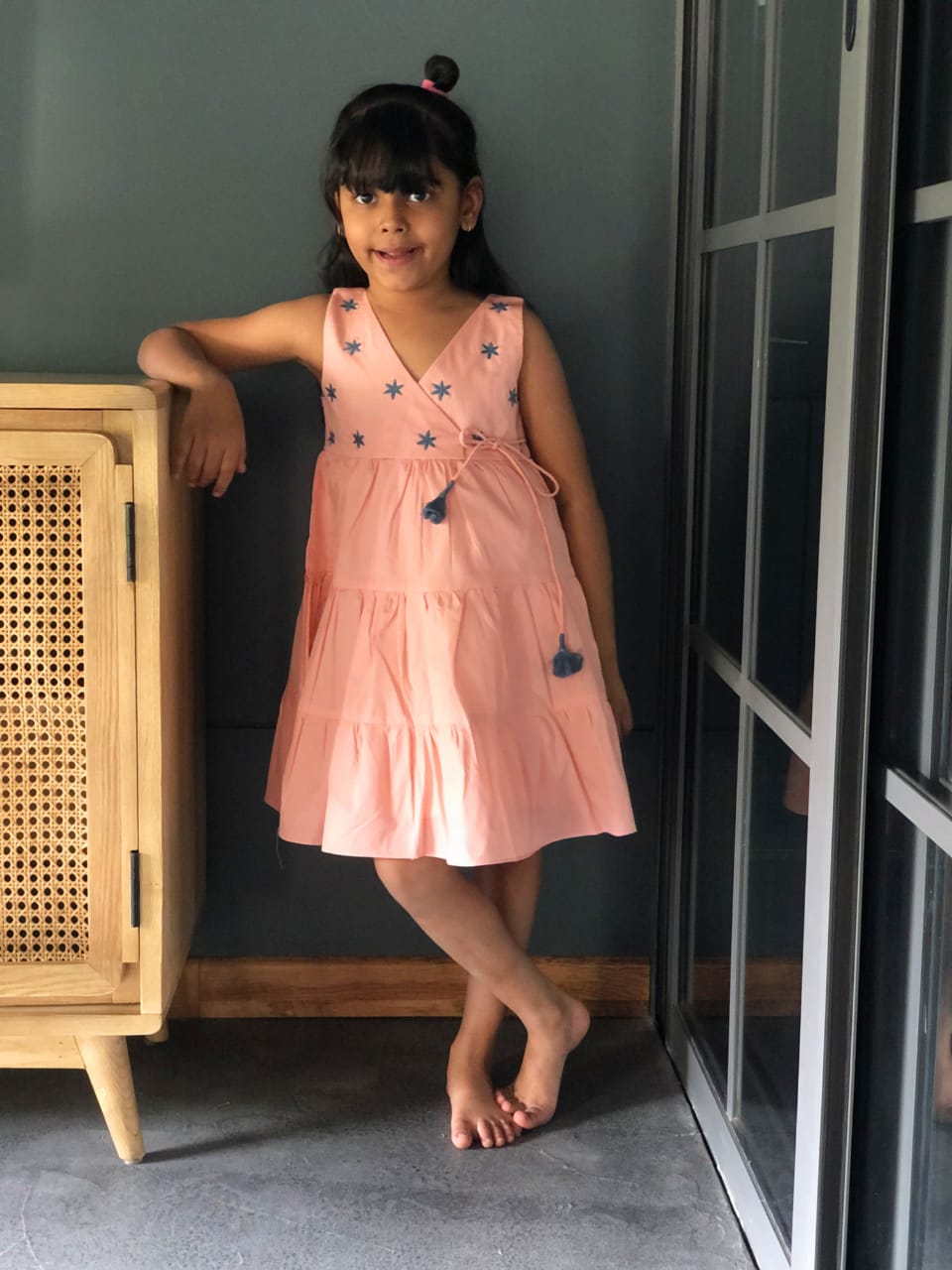 ArthLife Peach Flower Embroidered Tiered Dress - Distacart