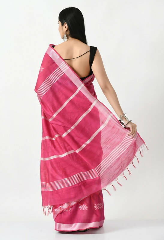 Mominos Fashion Moeza Magenta All Over Buti Handloom Silk Saree with unstitched Blouse piece - Distacart