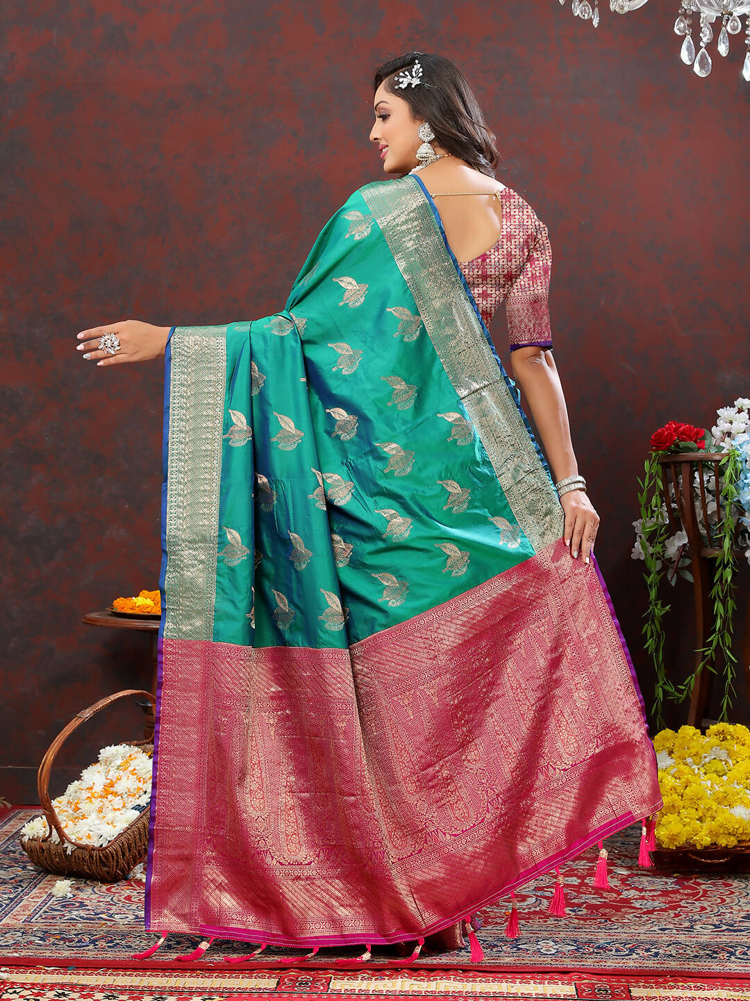 Lorenvalley Fashion Teal Soft Silk Woven Design Zari Weaving Saree - Distacart