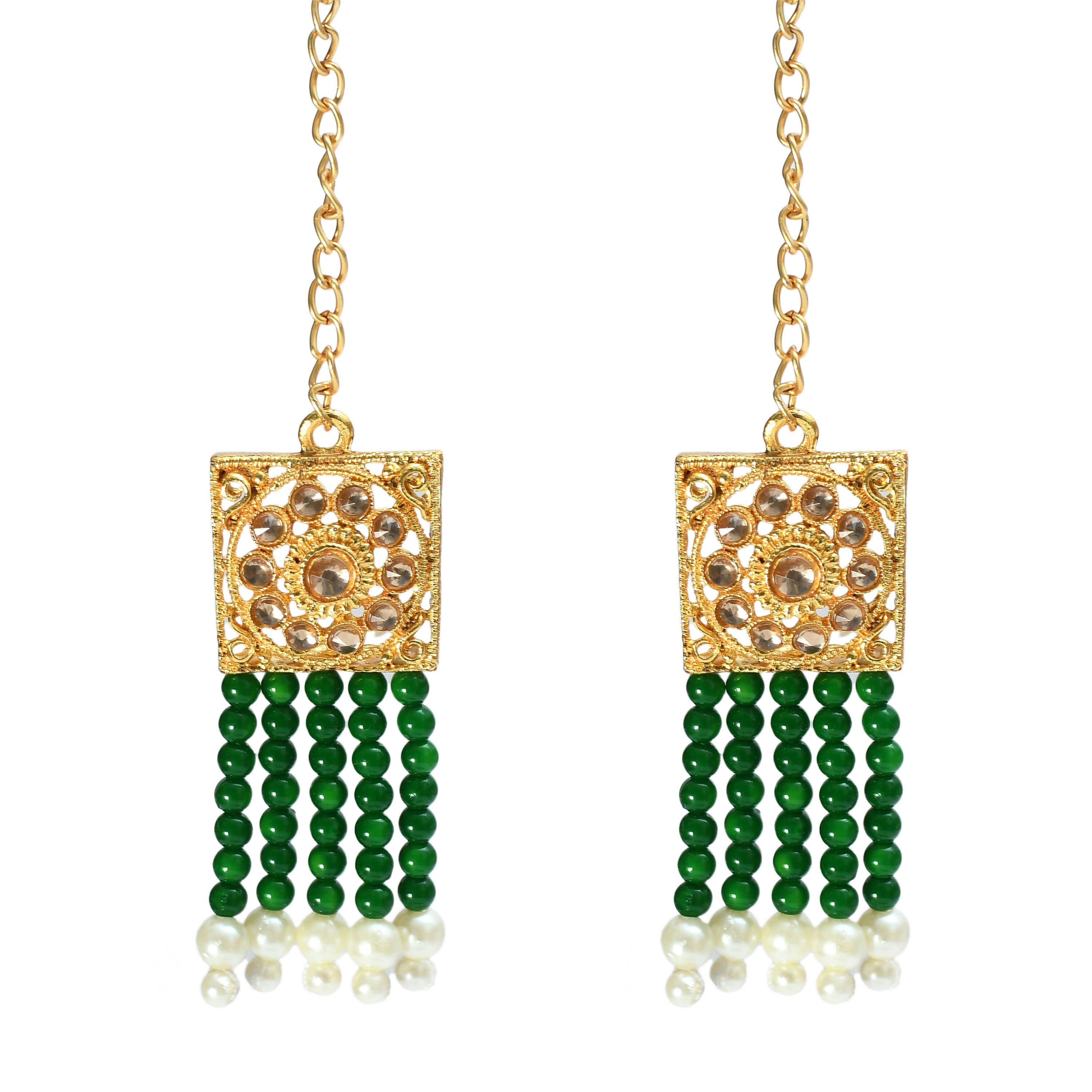 Mominos Fashion Johar Kamal Gold-Plated Kundan & Pearls Necklace Green/Golden Color Choker Set - Distacart