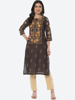 Thumbnail for Biba Women Floral Printed Boat Neck Cotton Kurta - Distacart