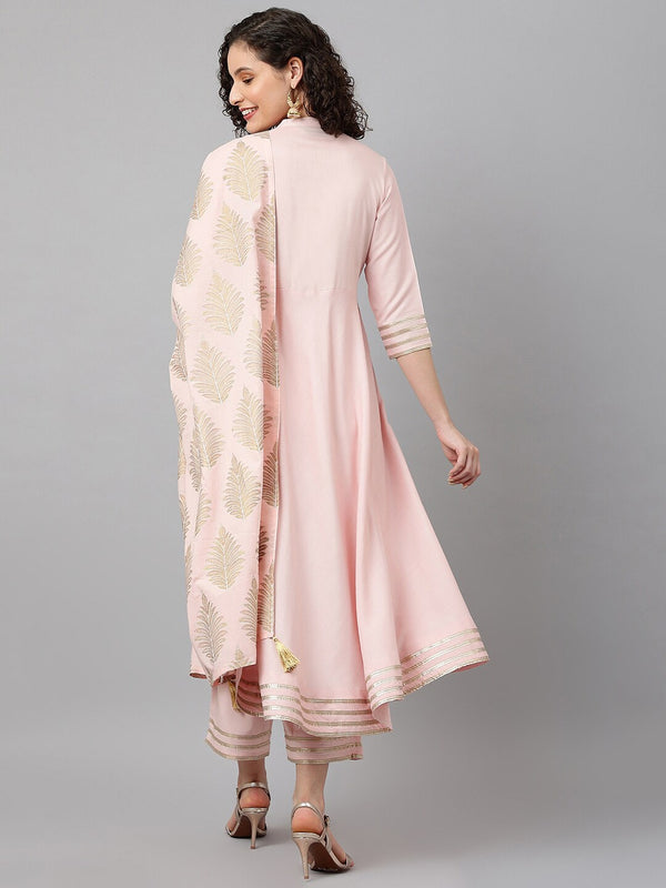 Khushal K Band Collar Gotta Patti Anarkali Kurta With Palazzos & Dupatta - Distacart