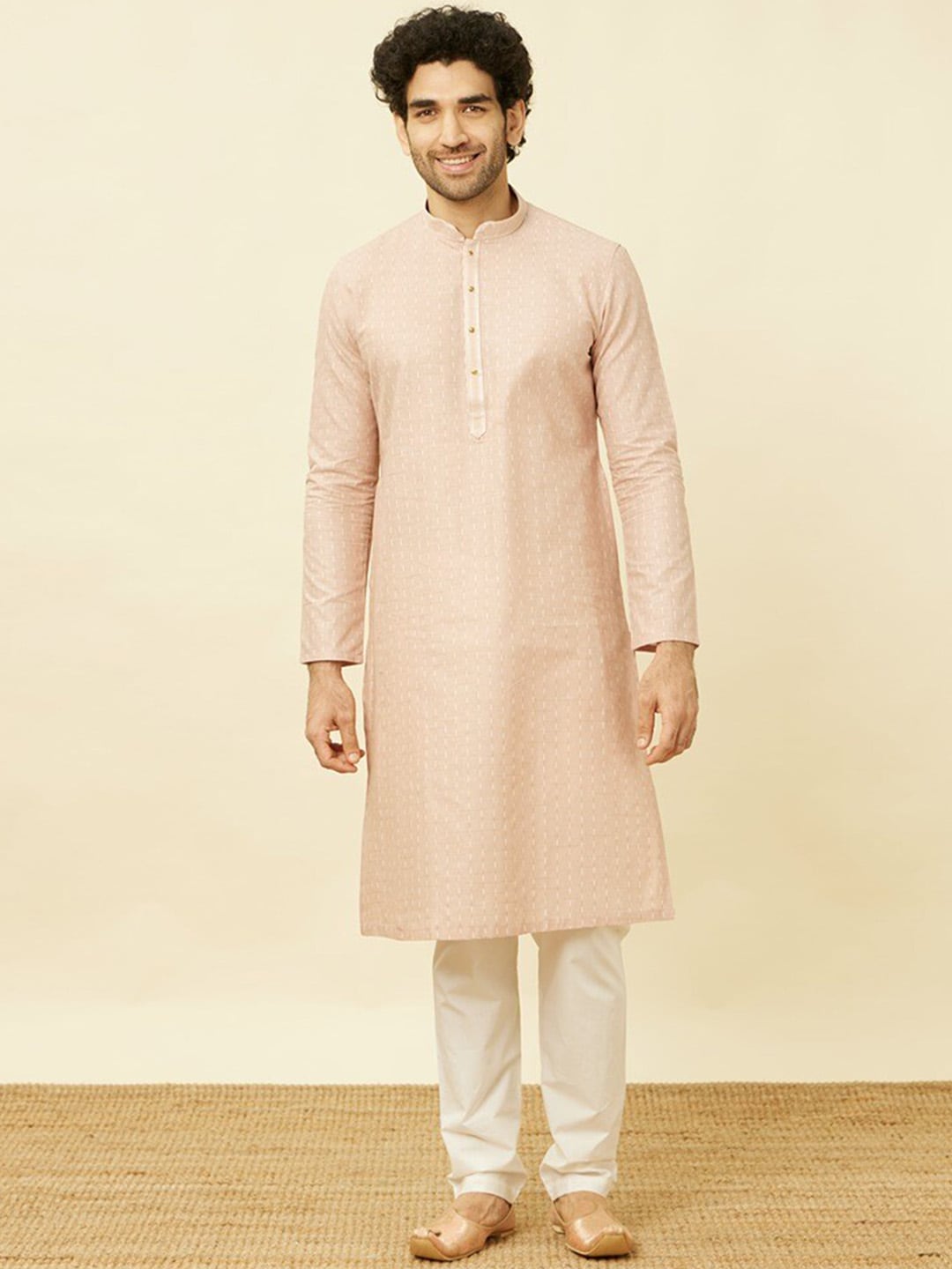 Manyavar Mandarin Collar Regular Pure Cotton Kurta with Pyjamas - Distacart