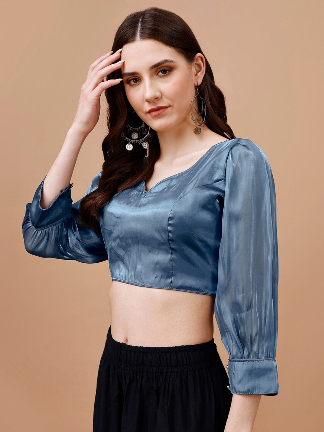 Tikhi Imli Organza Three-Quarter Sleeves Saree Blouse - Distacart