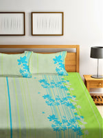 Thumbnail for Home Sizzler Green & Blue Floral Cotton 210 TC Queen Bedsheet with 2 Pillow Covers - Distacart