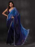 Thumbnail for Koskii Navy Blue & Silver-Toned Embellished Embroidered Saree - Distacart