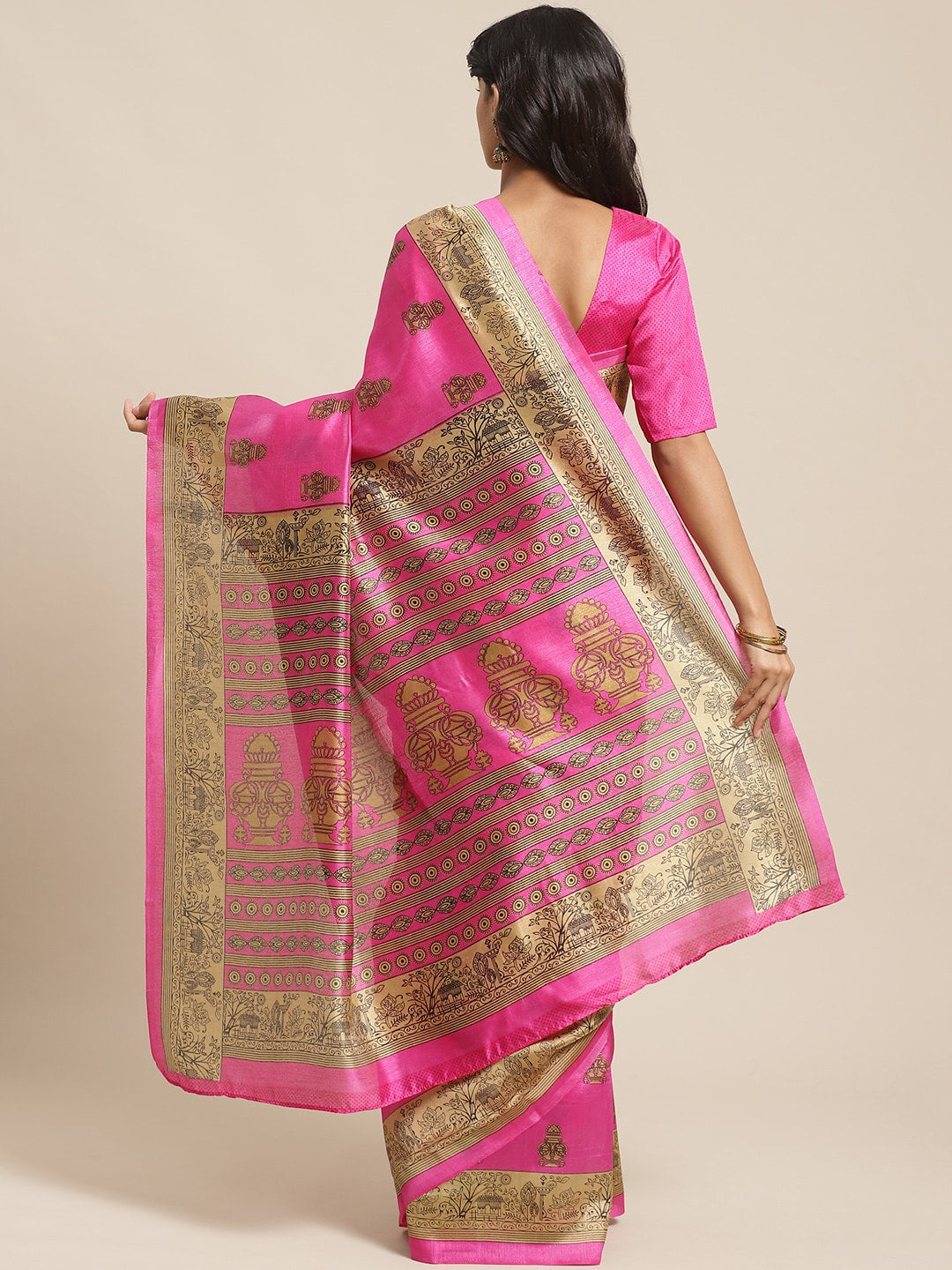 Saree Mall Pink & Beige Printed Saree - Distacart