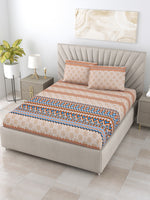 Thumbnail for BOMBAY DYEING Brown & Blue Ethnic Motifs Cotton 250 TC King Bedsheet With 2 Pillow Covers - Distacart
